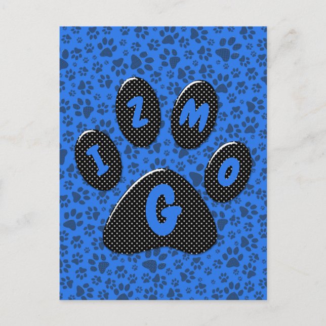 Dog Paws Black & White Polka Dot on tech blue Post Postcard (Front)