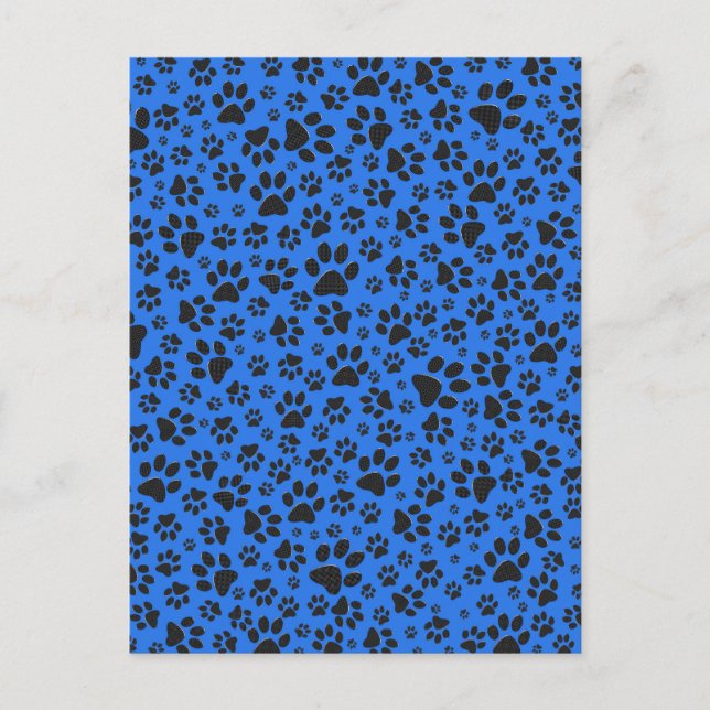 Dog Paws Black & White Polka Dot on tech blue Postcard (Front)