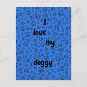 Dog Paws Black & White Polka Dot on tech blue Postcard