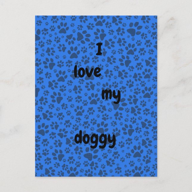 Dog Paws Black & White Polka Dot on tech blue Postcard (Front)