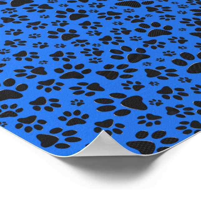 Dog Paws Black & White Polka Dot on tech blue Poster (Corner)