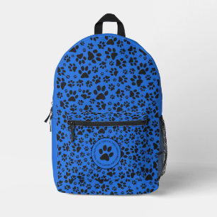 Dog Paws Black & White Polka Dot on tech blue Printed Backpack