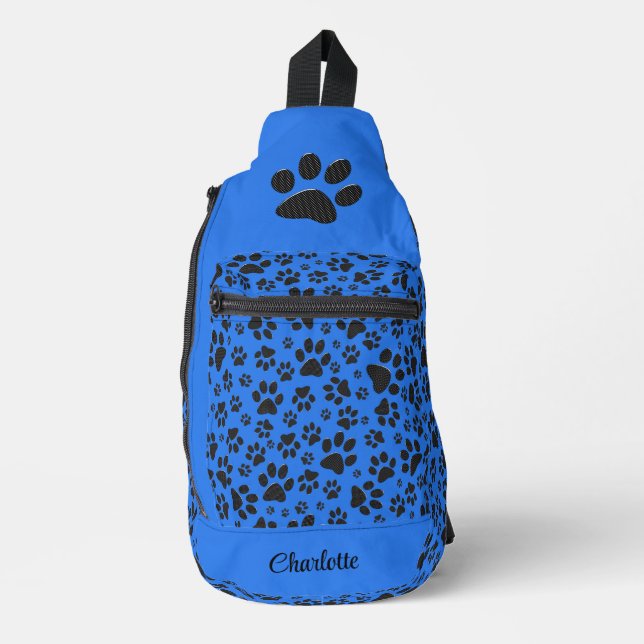 Dog Paws Black & White Polka Dot on tech blue Sling Bag (Front)