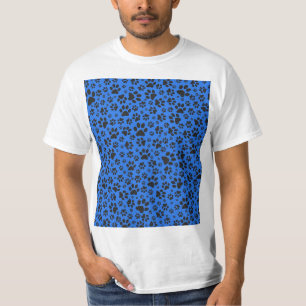 Dog Paws Black & White Polka Dot on tech blue T-Shirt