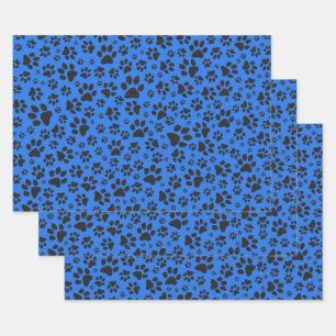 Dog Paws Black & White Polka Dot on tech blue Wrapping Paper Sheet