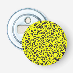 Dog Paws Black & White Polka Dot on yellow Bottle Opener