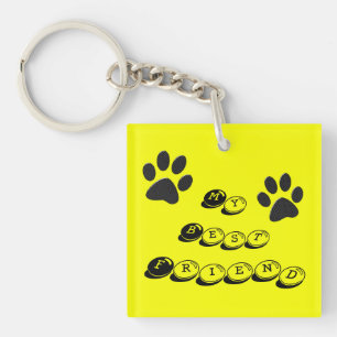Dog Paws Black & White Polka Dot on yellow Keychai Key Ring