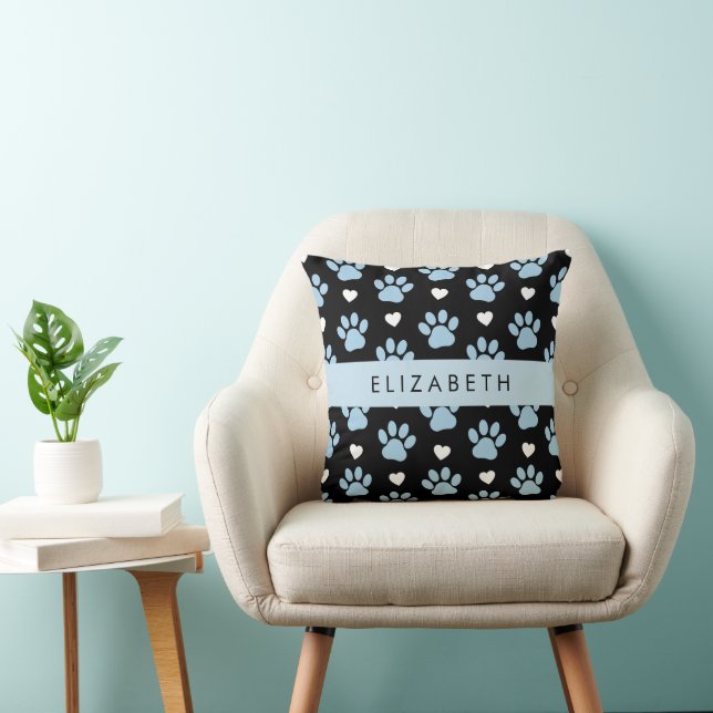 Dog Paws, Blue Paws, White Hearts, Your Name Cushion (Chair)