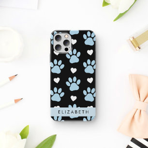 Dog Paws, Blue Paws, White Hearts, Your Name iPhone 16 Case