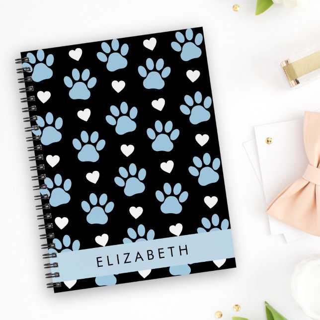 Dog Paws, Blue Paws, White Hearts, Your Name Notebook (Creator Uploaded)
