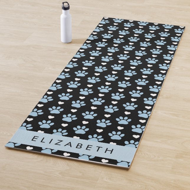 Dog Paws, Blue Paws, White Hearts, Your Name Yoga Mat (In Situ)