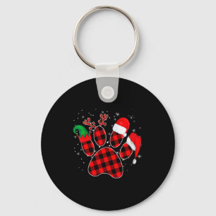 Dog Paws Christmas Buffalo Plaid Paw Santa Elf Rei Key Ring