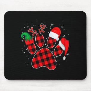 Dog Paws Christmas Buffalo Plaid Paw Santa Elf Rei Mouse Pad