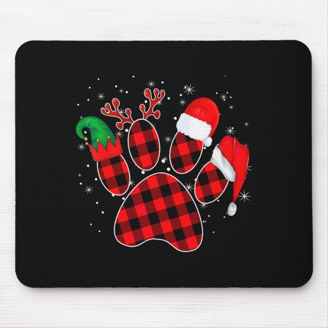 Dog Paws Christmas Buffalo Plaid Paw Santa Elf Rei Mouse Pad (Front)