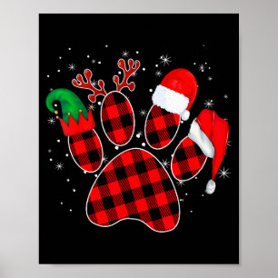 Dog Paws Christmas Buffalo Plaid Paw Santa Elf Rei Poster