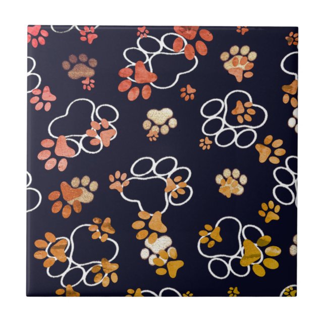 Dog Paws Eggshell Brown Black  Tile (Front)