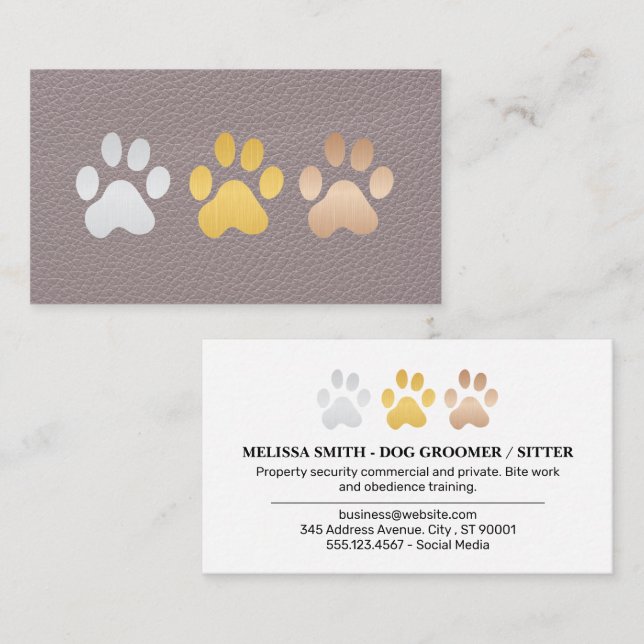 Dog Paws | Lux Leather Background Business Card (Front/Back)