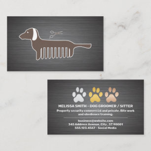 Dog Paws Metal Brushed   Dog Comb Business Card