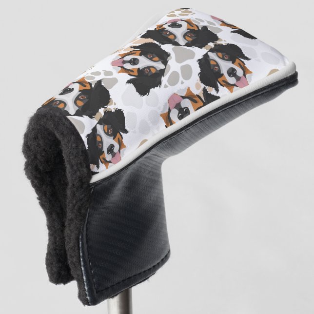 Dog paws pattern Bernese Mountain Dog Golf Head Cover (3/4 Front)
