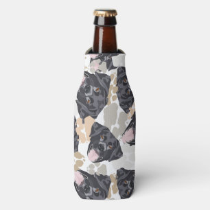 Dog paws pattern black Labrador Bottle Cooler