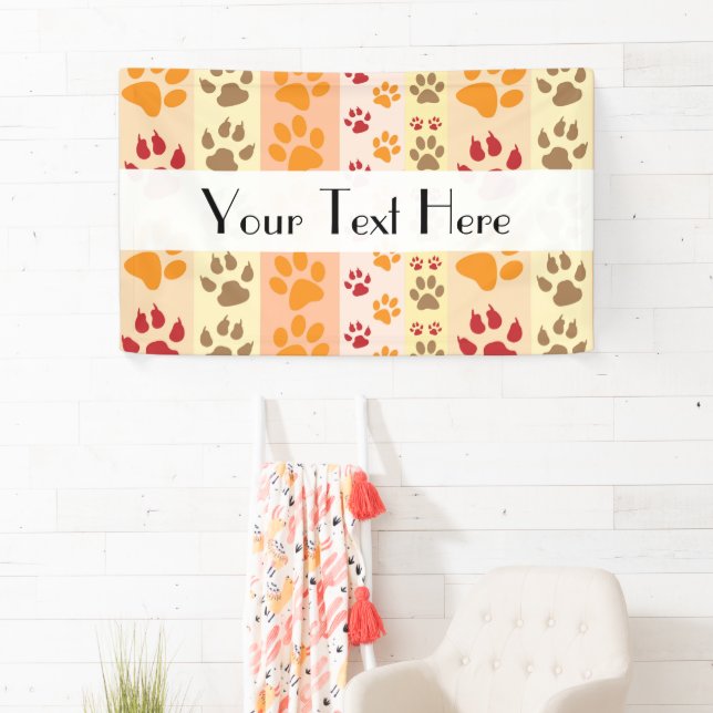 Dog Paws, Paw-prints, Stripes - Red Orange Brown Banner (Insitu)