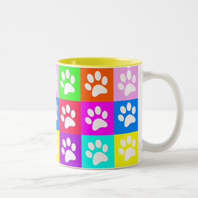 “Dog Paws Pop Art” Fleece Blanket Two-Tone Coffee Mug (Right)