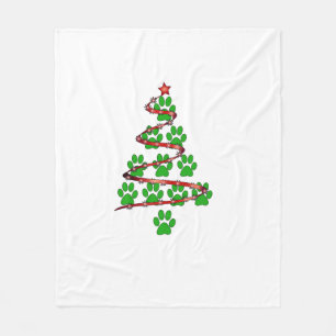Dog Paws Print Christmas Tree for Dog Lovers  Fleece Blanket