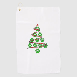 Dog Paws Print Christmas Tree for Dog Lovers  Golf Towel