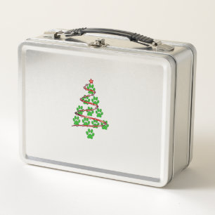 Dog Paws Print Christmas Tree for Dog Lovers Metal Lunch Box