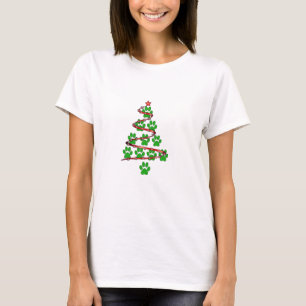 Dog Paws Print Christmas Tree for Dog Lovers T-Shirt