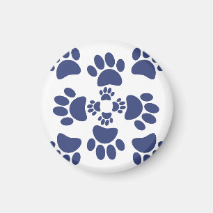 Dog Paws Prints Portuguese Style White and Blue  Magnet