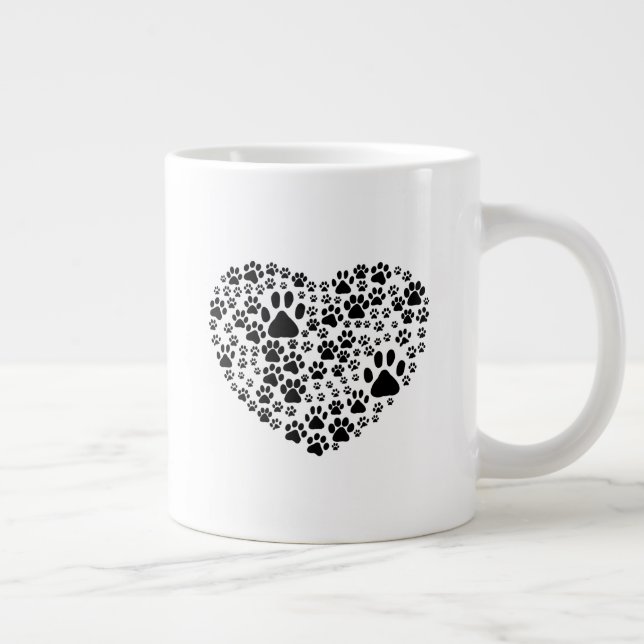 Dog Paws, Puppy Paws, Animal Paws, Heart, Pet Large Coffee Mug (Right)