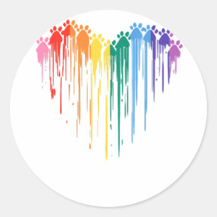 Dog Paws Rainbow Heart Dog Lover Gay Pride LGBT  C Classic Round Sticker