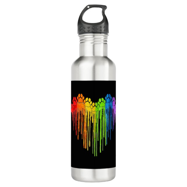 Dog Paws Rainbow Heart Dog Lover Gay Pride LGBT Co 710 Ml Water Bottle (Front)