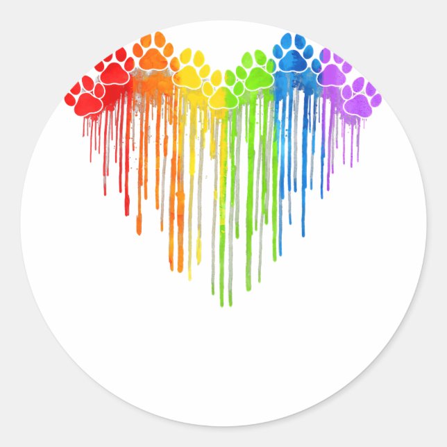 Dog Paws Rainbow Heart Dog Lover Gay Pride LGBT Gi Classic Round Sticker (Front)