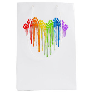 Dog Paws Rainbow Heart Dog Lover Gay Pride LGBT Gi Medium Gift Bag