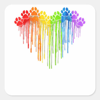 Dog Paws Rainbow Heart Dog Lover Gay Pride LGBT Gi Square Sticker