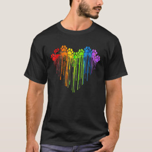 Dog Paws Rainbow Heart Dog Lover Gay Pride LGBT Gi T-Shirt