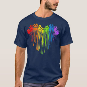 Dog Paws Rainbow Heart Dog Lover Gay Pride LGBT  T-Shirt