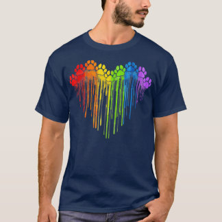 Dog Paws Rainbow Heart Dog Lover Gay Pride LGBT  T-Shirt