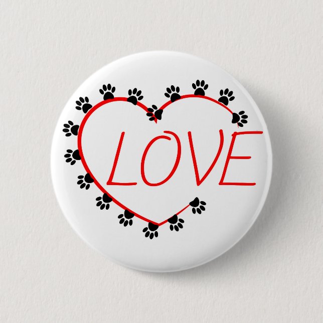 Dog Paws Red Heart Love 6 Cm Round Badge (Front)