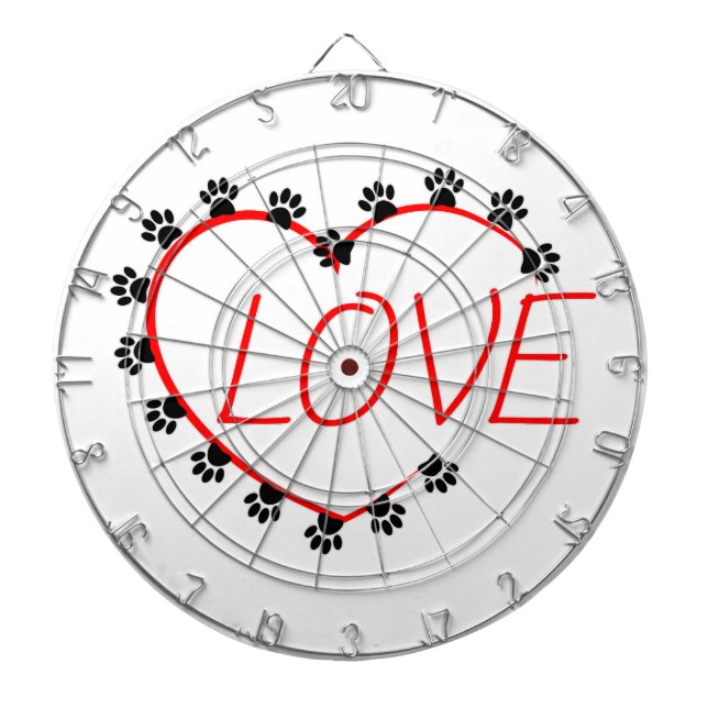 Dog Paws Red Heart Love Dartboard (Front)