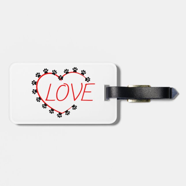 Dog Paws Red Heart Love Luggage Tag (Back Horizontal)