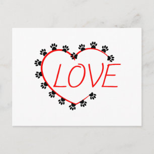 Dog Paws Red Heart Love Pet Postcard