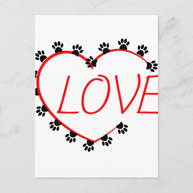 Dog Paws Red Heart Love Postcard (Front)