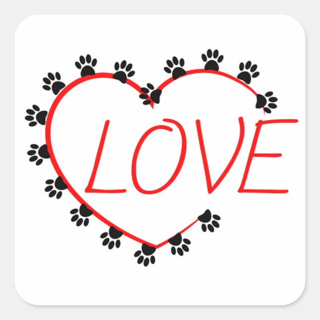Dog Paws Red Heart Love Square Sticker (Front)