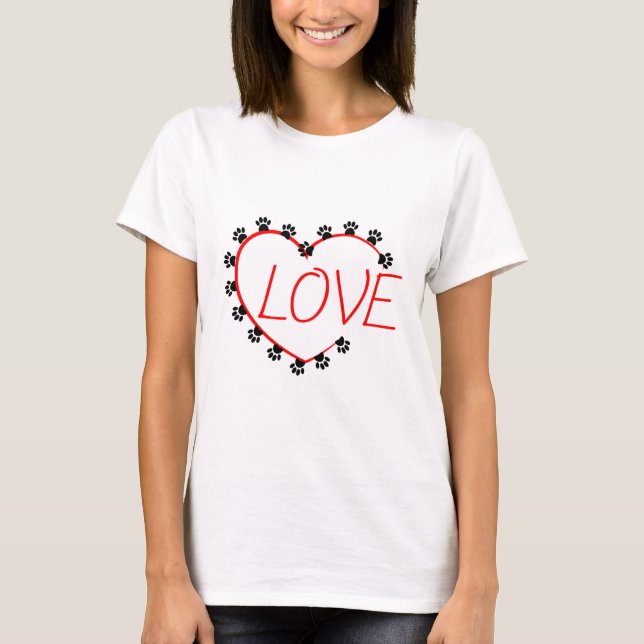 Dog Paws Red Heart Love T-Shirt (Front)