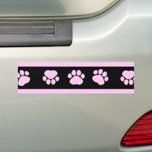 Dog Paws, Traces, Paw-prints, Stripes - Pink Black Bumper Sticker