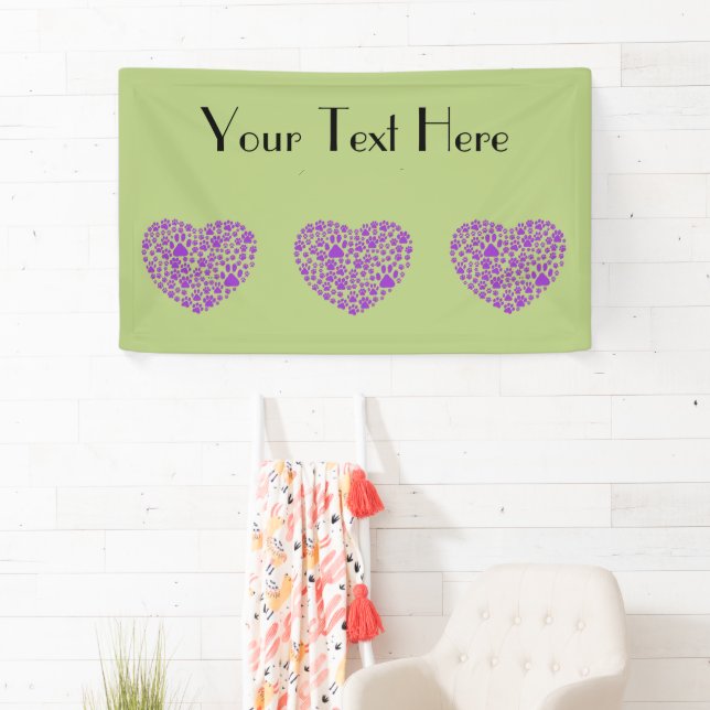 Dog Paws, Trails, Paw-prints, Heart - Purple Banner (Insitu)
