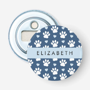 Dog Paws, White Paws, Blue Hearts, Your Name Bottle Opener